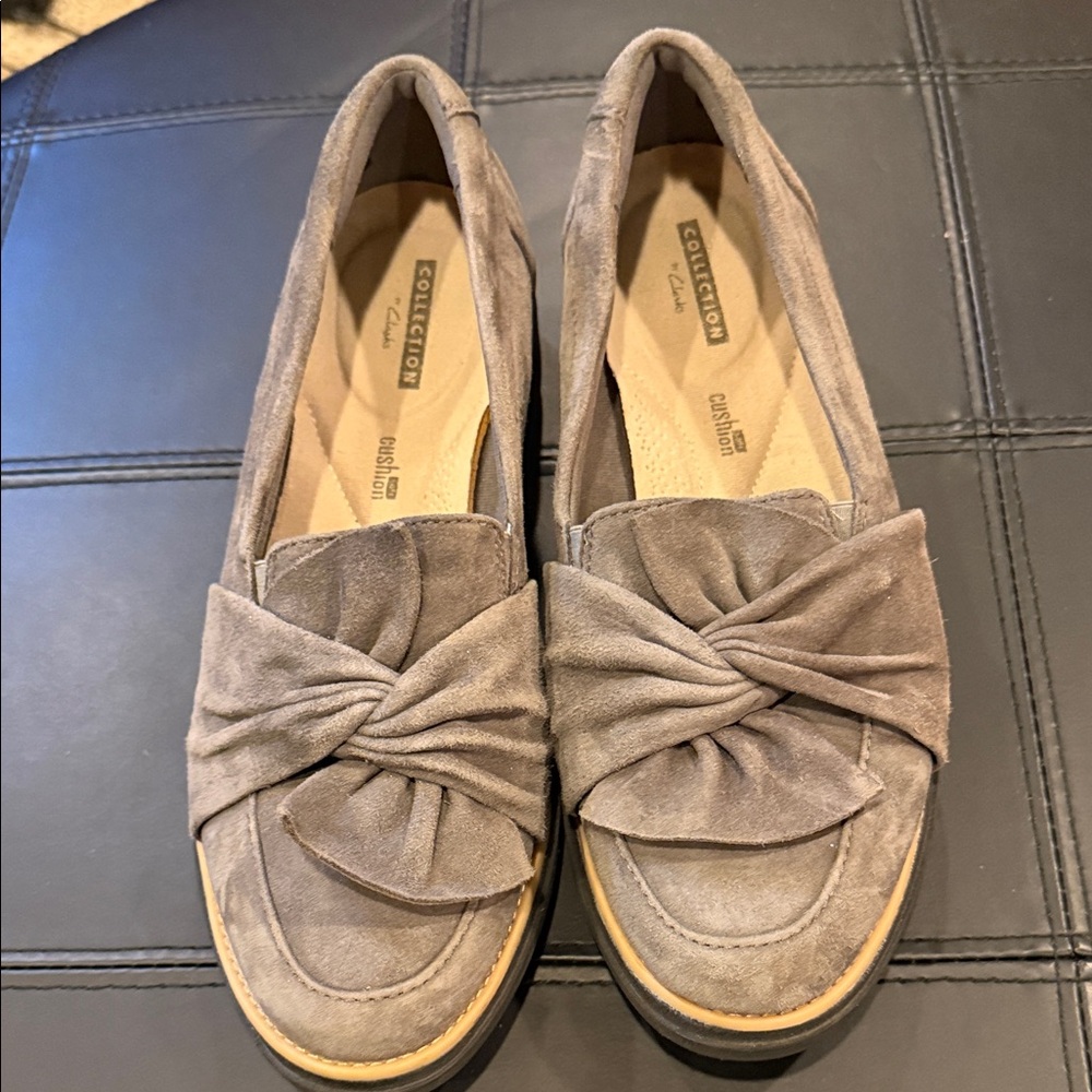 Clarks Women's Gray Loafers with Knot Detail